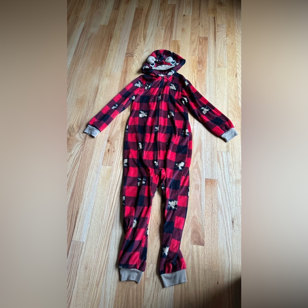 Wonder Nation Red and Black Plaid Kids Plaid Moose Footie
